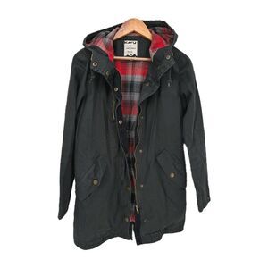 Kavu women's Utility jacket Medium Plaid lined hooded Cotton Snap Buttons Zip